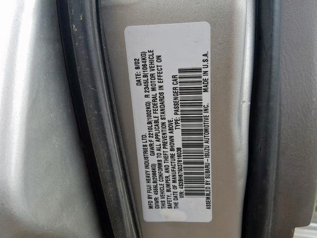 4S3BH675037616038 - 2003 SUBARU LEGACY OUT SILVER photo 10