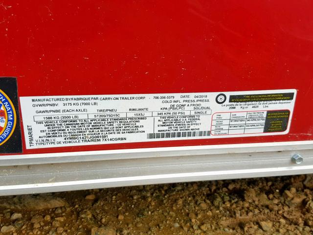 4YMBC1421JG061591 - 2018 UTILITY TRAILER RED photo 10