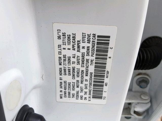 JH4KC1F58EC004648 - 2014 ACURA RLX TECH WHITE photo 10