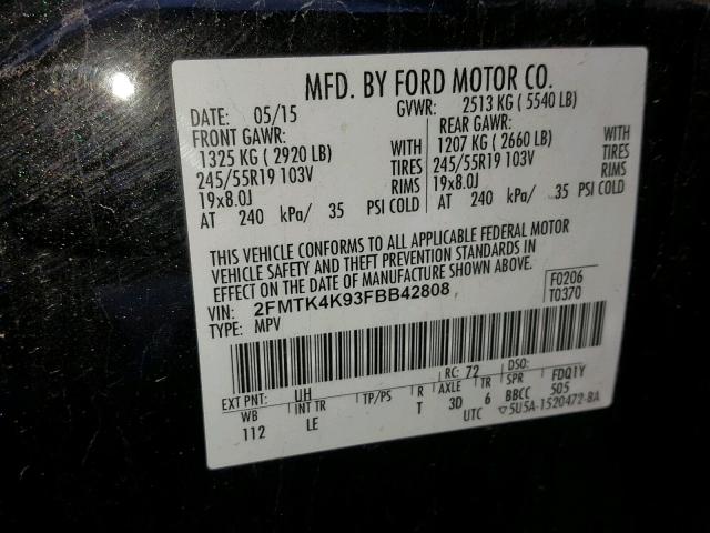 2FMTK4K93FBB42808 - 2015 FORD EDGE TITAN BLACK photo 10