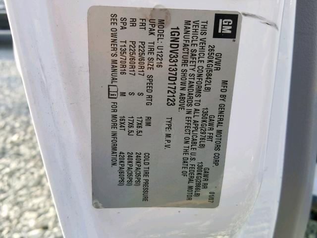 1GNDV33137D172123 - 2007 CHEVROLET UPLANDER L 白色 照片 10