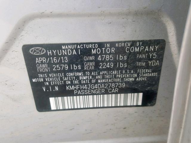 KMHFH4JG4DA278739 - 2013 HYUNDAI AZERA GLS SILVER photo 10