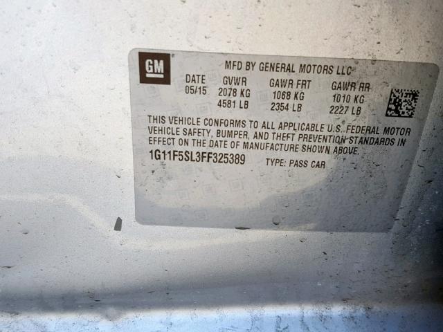 1G11F5SL3FF325389 - 2015 CHEVROLET MALIBU LTZ SILVER photo 10