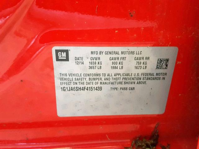 1G1JA6SH4F4151439 - 2015 CHEVROLET SONIC LS 红色 照片 10