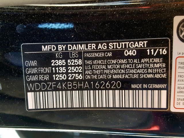 WDDZF4KB5HA162620 - 2017 MERCEDES-BENZ E 300 4MAT BLACK photo 10