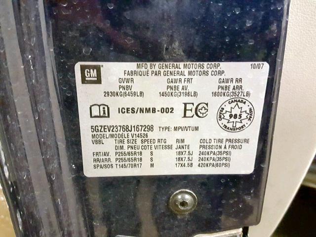 5GZEV23768J167298 - 2008 SATURN OUTLOOK XR შავი ფოტო 10