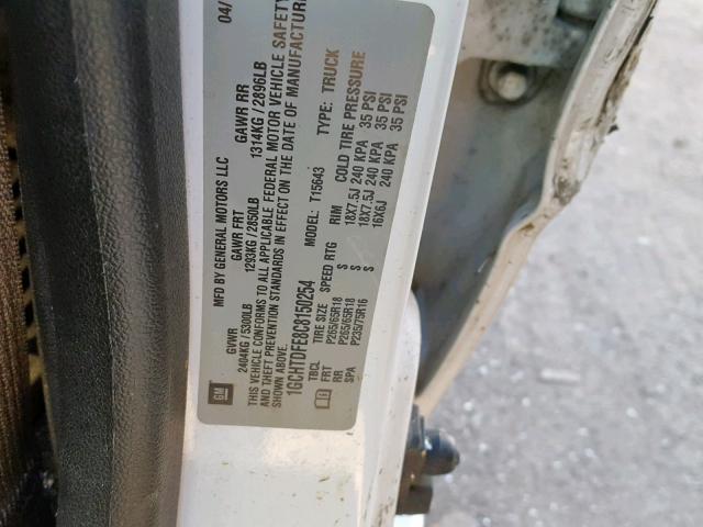 1GCHTDFE8C8150254 - 2012 CHEVROLET COLORADO L WHITE photo 10