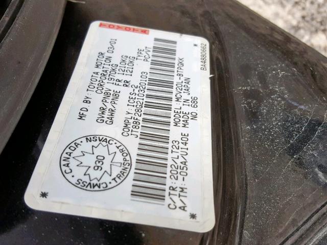 JT8BF28G210320103 - 2001 LEXUS ES 300 BLACK photo 10