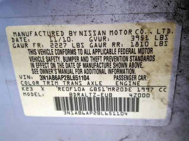 3N1AB6AP2BL651104 - 2011 NISSAN SENTRA 2.0 SILVER photo 10