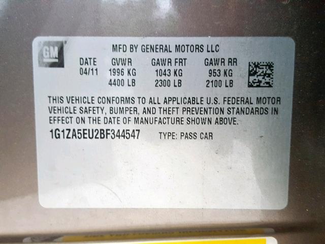 1G1ZA5EU2BF344547 - 2011 CHEVROLET MALIBU LS CHARCOAL photo 10