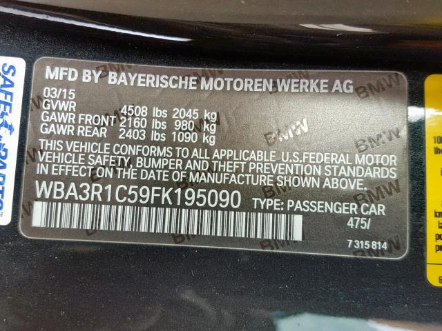 WBA3R1C59FK195090 - 2015 BMW 435 I BLACK photo 10