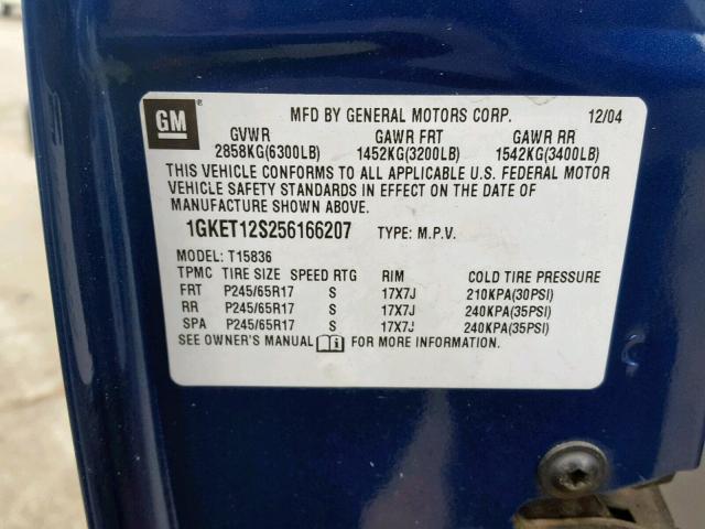 1GKET12S256166207 - 2005 GMC ENVOY XUV BLUE photo 10