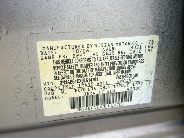 3N1AB61EX9L614701 - 2009 NISSAN SENTRA 2.0 BEIGE photo 10