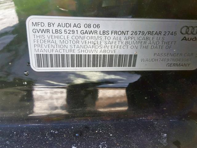 WAUDH74F97N043067 - 2007 AUDI A6 3.2 QUA BLACK photo 10