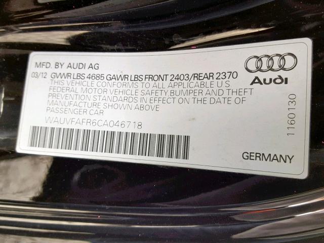 WAUVFAFR6CA046718 - 2012 AUDI A5 PRESTIG BLACK photo 10