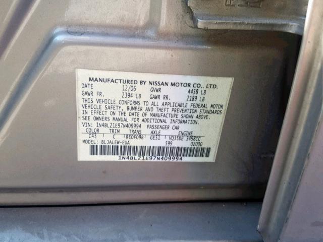 1N4BL21E97N409994 - 2007 NISSAN ALTIMA 3.5 GOLD photo 10