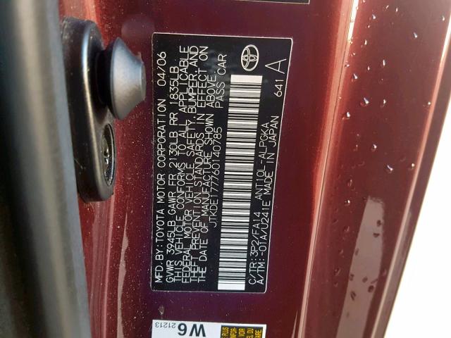 JTKDE177760140785 - 2006 TOYOTA SCION TC PURPLE photo 10