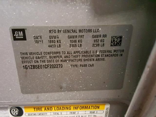 1G1ZB5E01CF202279 - 2012 CHEVROLET MALIBU LS SILVER photo 10