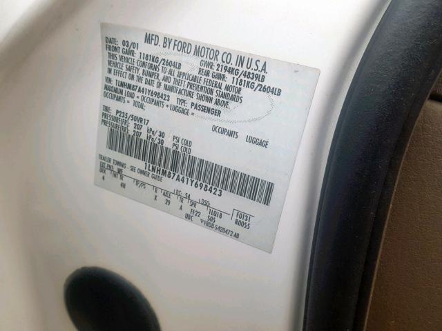 1LNHM87A41Y698423 - 2001 LINCOLN LS WHITE photo 10