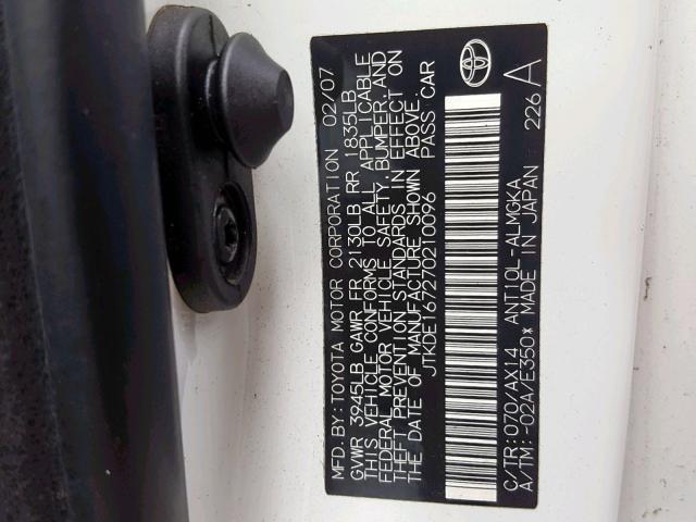 JTKDE167270210096 - 2007 TOYOTA SCION TC GRAY photo 10