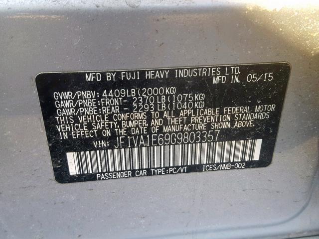 JF1VA1E69G9803357 - 2016 SUBARU WRX PREMIU SILVER photo 10