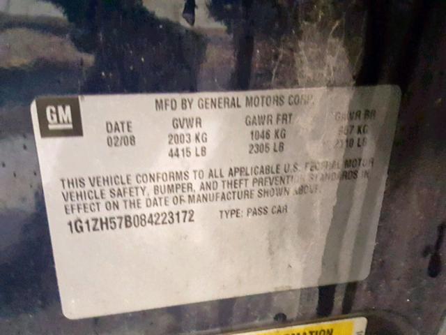 1G1ZH57B084223172 - 2008 CHEVROLET MALIBU 1LT BLUE photo 10