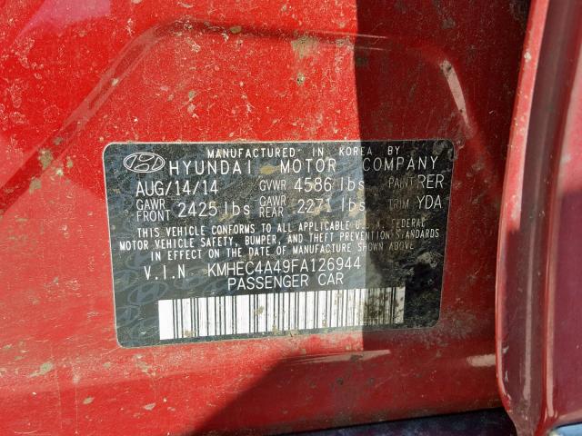 KMHEC4A49FA126944 - 2015 HYUNDAI SONATA HYB RED photo 10