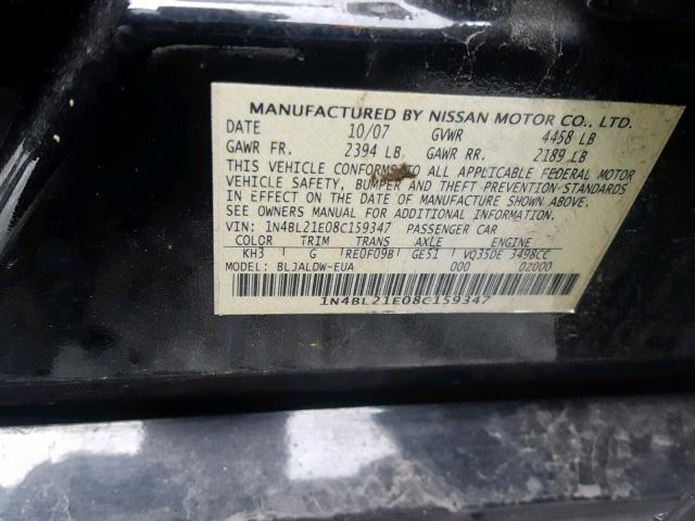 1N4BL21E08C159347 - 2008 NISSAN ALTIMA 3.5 BLACK photo 10