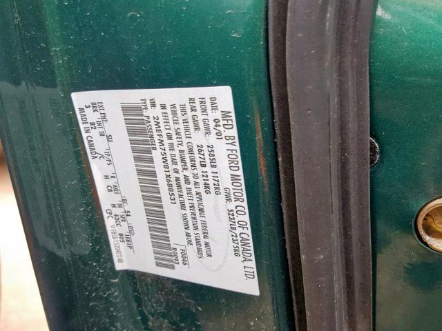 2MEFM75W81X688531 - 2001 MERCURY GRAND MARQ GREEN photo 10