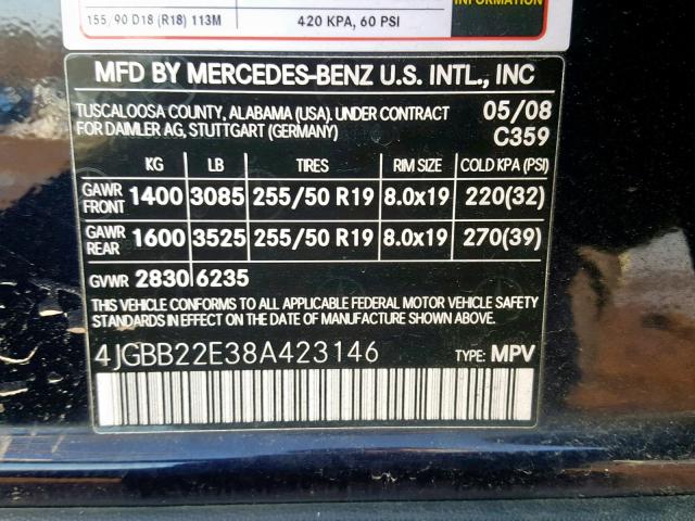 4JGBB22E38A423146 - 2008 MERCEDES-BENZ ML 320 CDI BLUE photo 10