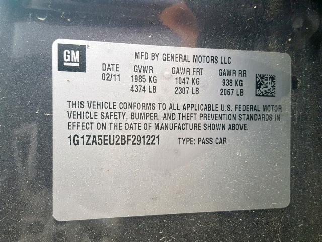 1G1ZA5EU2BF291221 - 2011 CHEVROLET MALIBU LS GRAY photo 10