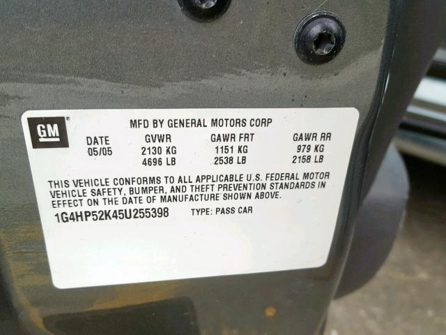 1G4HP52K45U255398 - 2005 BUICK LESABRE CU GRAY photo 10