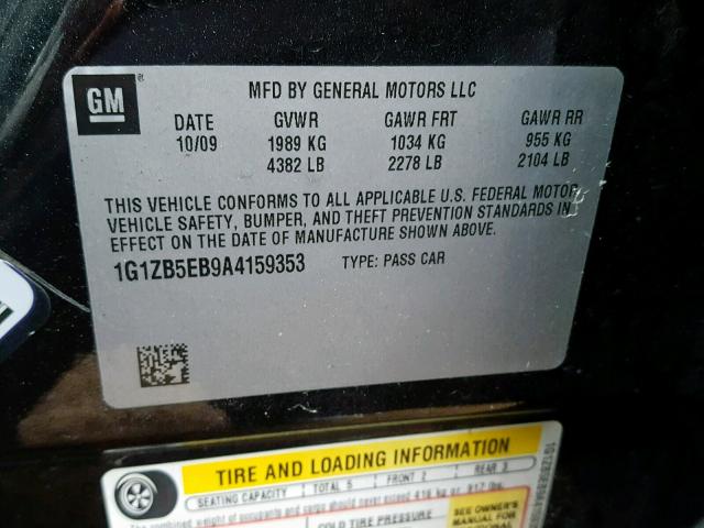 1G1ZB5EB9A4159353 - 2010 CHEVROLET MALIBU LS GRAY photo 10