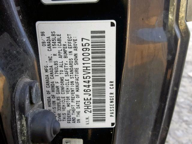 2HGEJ6445VH100957 - 1997 HONDA CIVIC DX BLACK photo 10