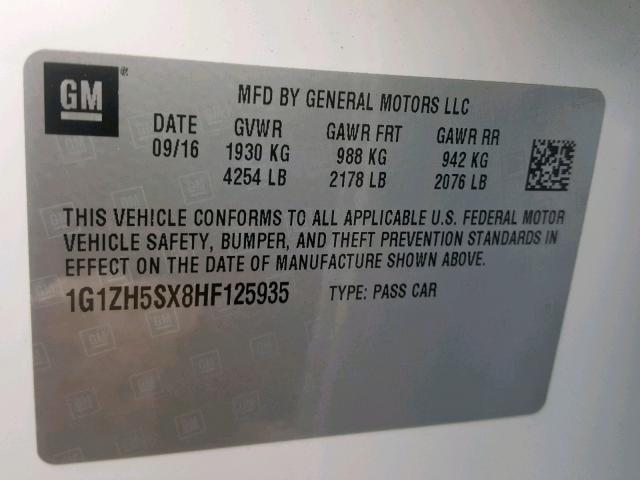 1G1ZH5SX8HF125935 - 2017 CHEVROLET MALIBU PRE WHITE photo 10