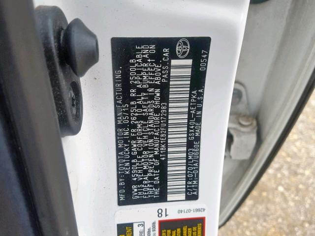 4T1BK1EB2FU172983 - 2015 TOYOTA AVALON XLE WHITE photo 10