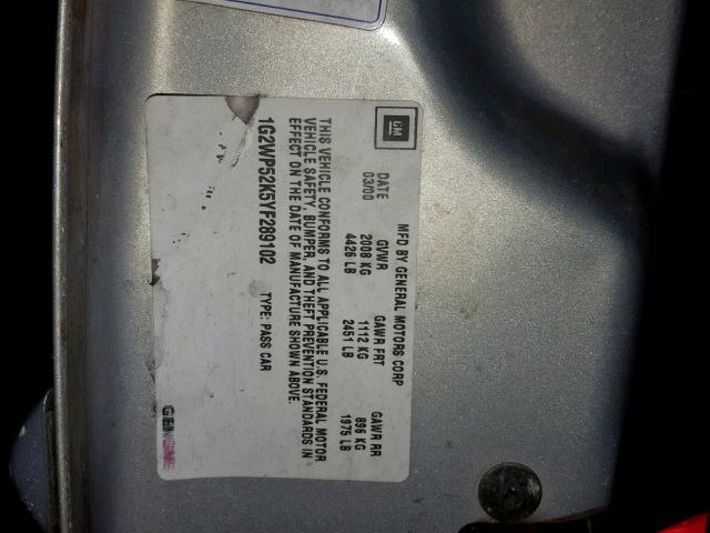 1G2WP52K5YF289102 - 2000 PONTIAC GRAND PRIX 灰色 照片 10