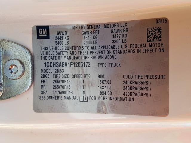 1GCHSAEA1F1205172 - 2015 CHEVROLET COLORADO  photo 10