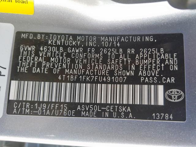 4T1BF1FK7FU491007 - 2015 TOYOTA CAMRY LE  photo 10