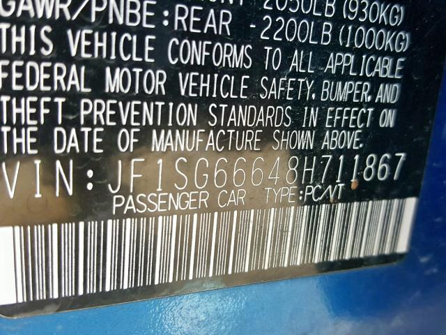 JF1SG66648H711867 - 2008 SUBARU FORESTER S BLUE photo 10