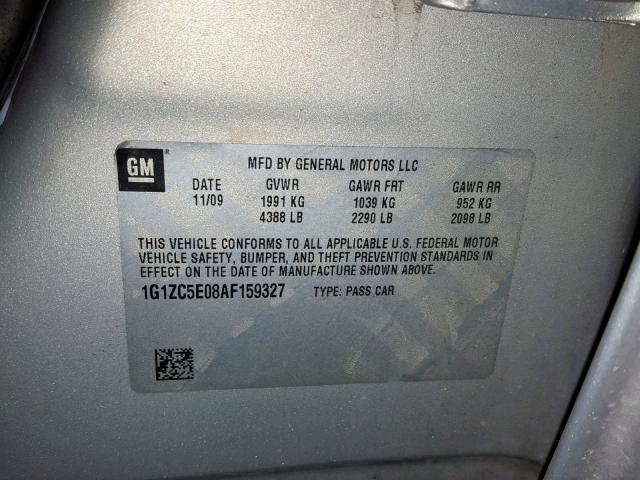 1G1ZC5E08AF159327 - 2010 CHEVROLET MALIBU 1LT 金色 照片 10