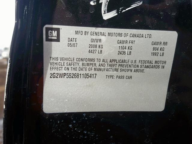 2G2WP552681105417 - 2008 PONTIAC GRAND PRIX BLACK photo 10