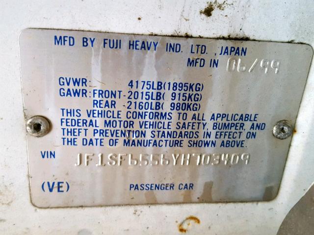 JF1SF6556YH703409 - 2000 SUBARU FORESTER S WHITE photo 10