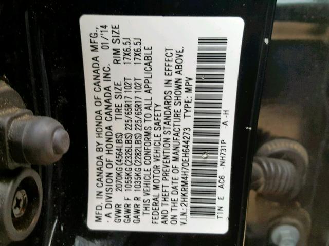 2HKRM4H70EH644273 - 2014 HONDA CR-V EXL BLACK photo 10