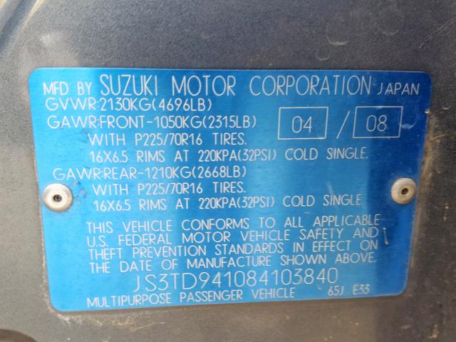 JS3TD941084103840 - 2008 SUZUKI GRAND VITA BLUE photo 10