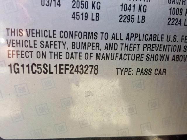 1G11C5SL1EF243278 - 2014 CHEVROLET MALIBU 1LT 灰色 照片 10