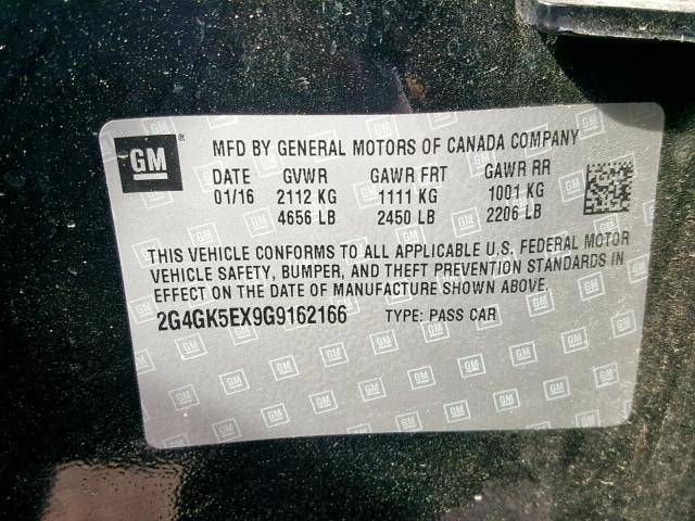 2G4GK5EX9G9162166 - 2016 BUICK REGAL BLACK photo 10