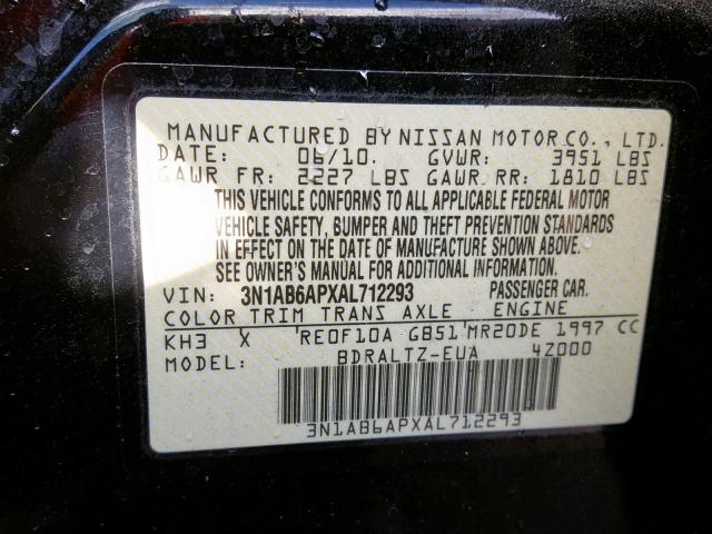 3N1AB6APXAL712293 - 2010 NISSAN SENTRA 2.0 BLACK photo 10