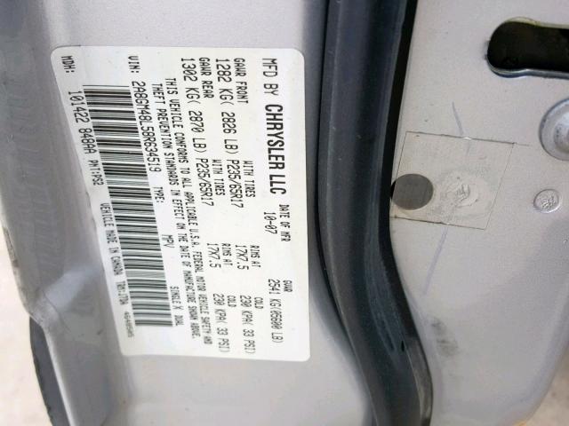 2A8GM48L58R634519 - 2008 CHRYSLER PACIFICA L SILVER photo 10