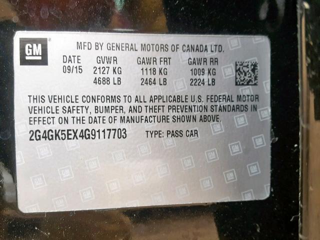 2G4GK5EX4G9117703 - 2016 BUICK REGAL BLACK photo 10